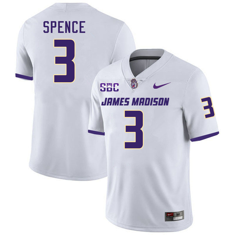 #3 Terrence Spence JMU Jersey,James Madison Dukes Football Jerseys Stitched-White